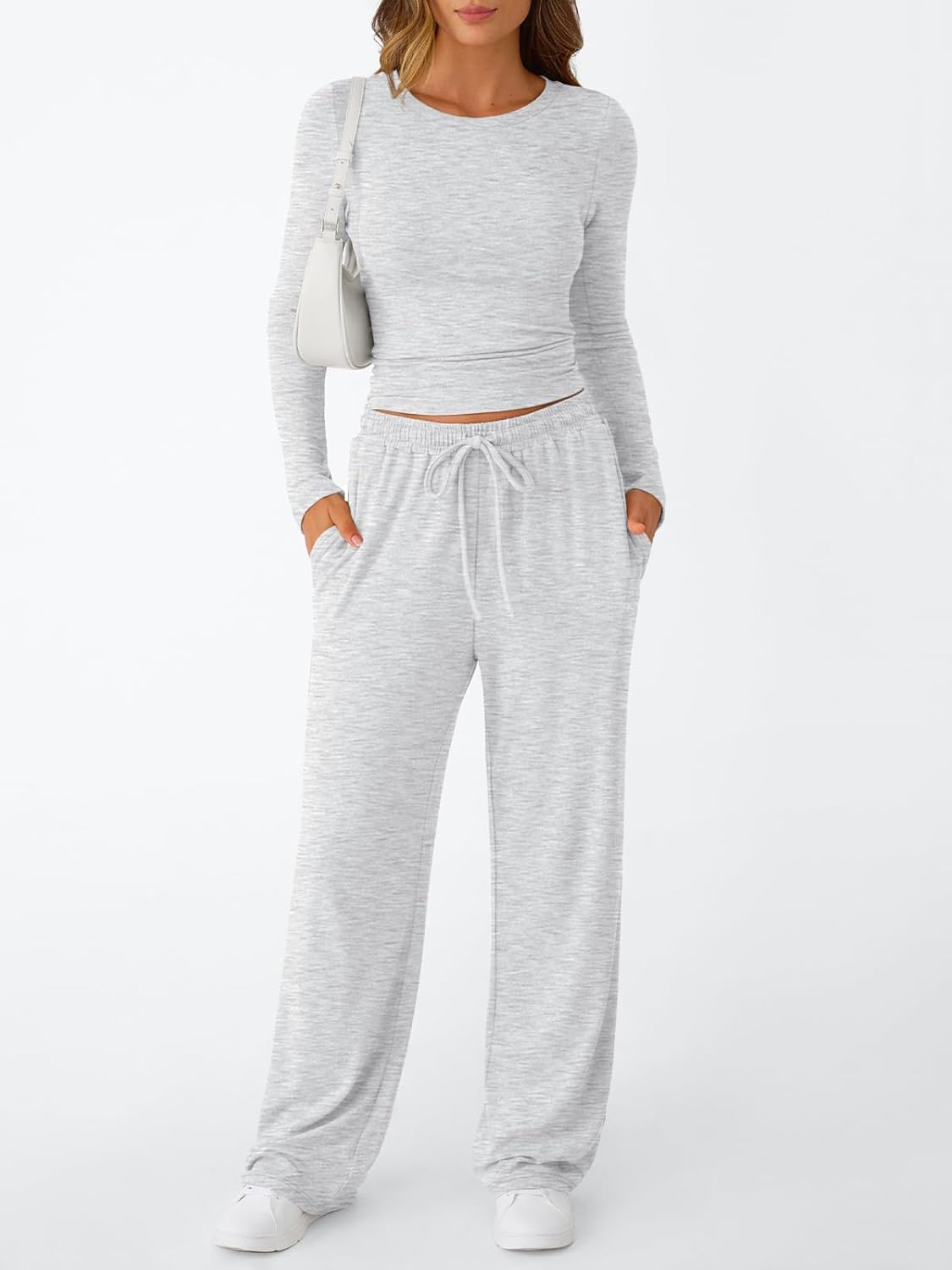 Trendy Queen Women's 2-Piece Lounge Set - Long Sleeve Top & Wide Leg Pants with Pockets