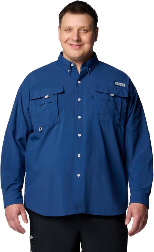 Columbia Men's PFG Bahama II Fishing Shirt - Lightweight, Quick-Dry, Long Sleeve, Blue