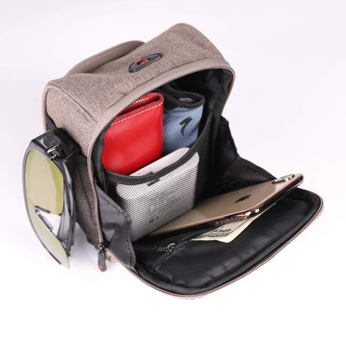 UPANBIKE Bike Handlebar Bag,Mountain Bike Pouch Multifunctional Bicycle Front Frame Top Tube Storage Bag With Shoulder Strap and Rain Cover(Khaki)
