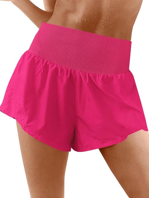 Fisoew Women's Running Shorts - High Waisted 2-in-1 Elastic Gym & Yoga Biker Shorts