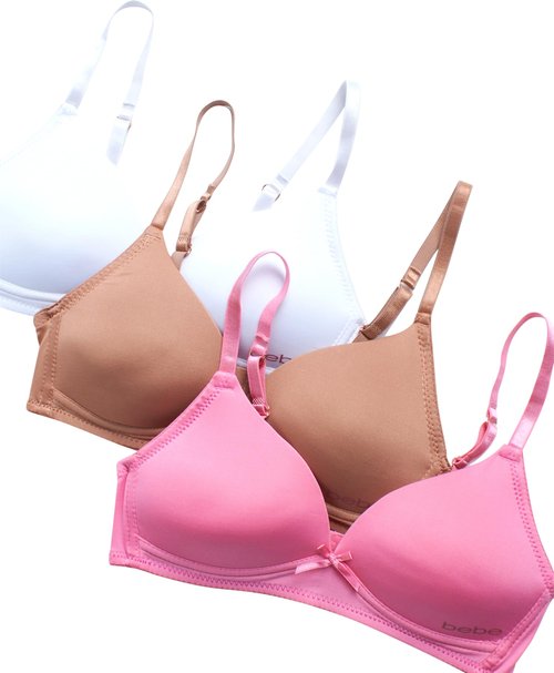 bebe Girls Training Bra - 3 Pack Molded Wireless Training Bras w/Adjustable Straps, Breathable Girls Bras for Tweens & Teens, Size (30) 30B, Tawny