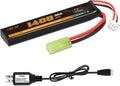Airsoft 1400mAh 7.4V Lipo Battery - High Discharge Rate Rechargeable 2S with Tamiya Plug