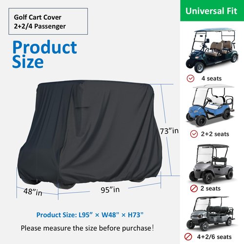 ScarabWrap 2/4 Passenger Golf Cart Cover for Yamaha EZGO Club Car, 420T Waterproof Polyester with Silver Coating,Waterproof,Dustproof,Windproof,Sunproof，All-Weather Protection (95-48-73-Black)