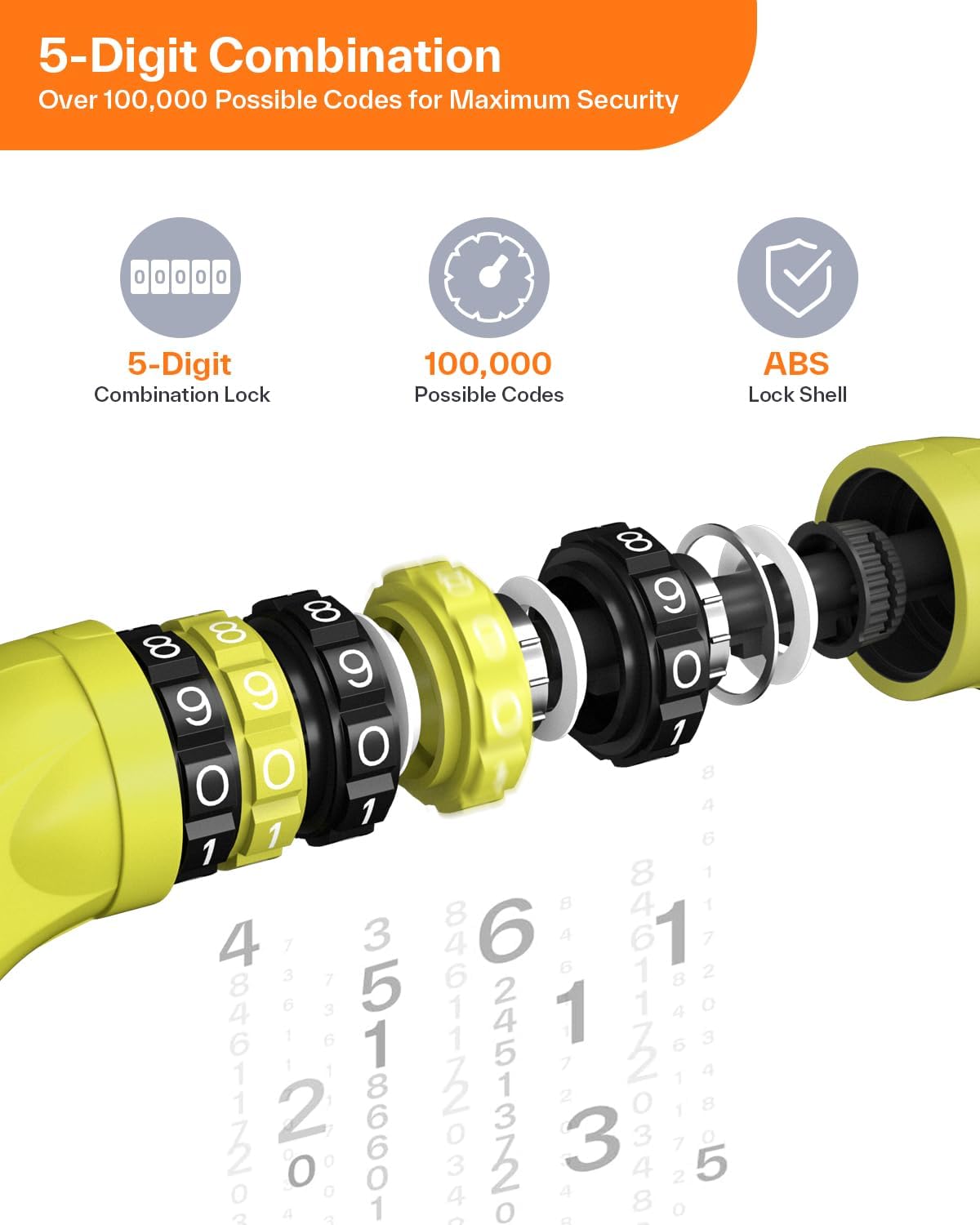 Sportneer Bike Lock - High Security 5-Digit Combination Chain Lock | Keyless Design, 3.2/3.6/4ft Length, 4/6mm Thick