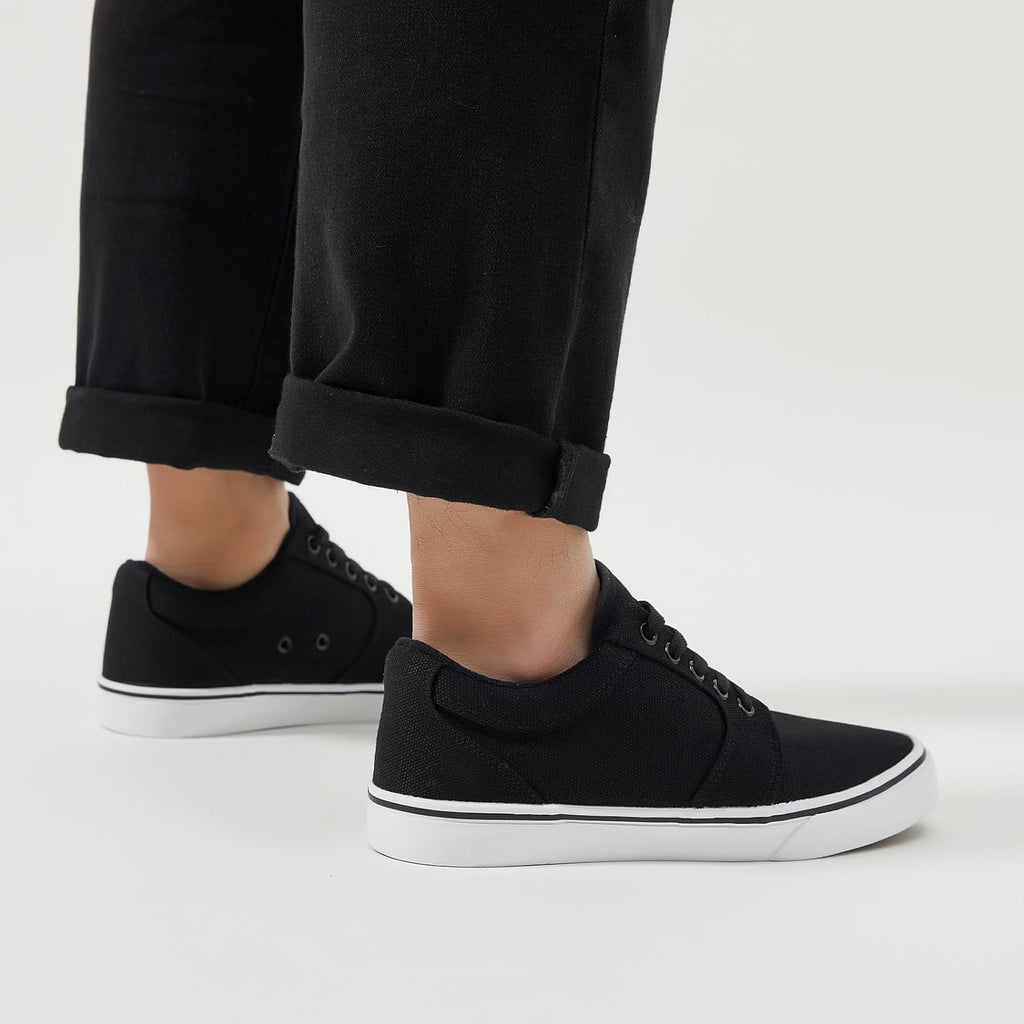BENPAO Men's Casual Sneakers - Stylish Low Top Lace-Up Canvas Shoes in White and Black