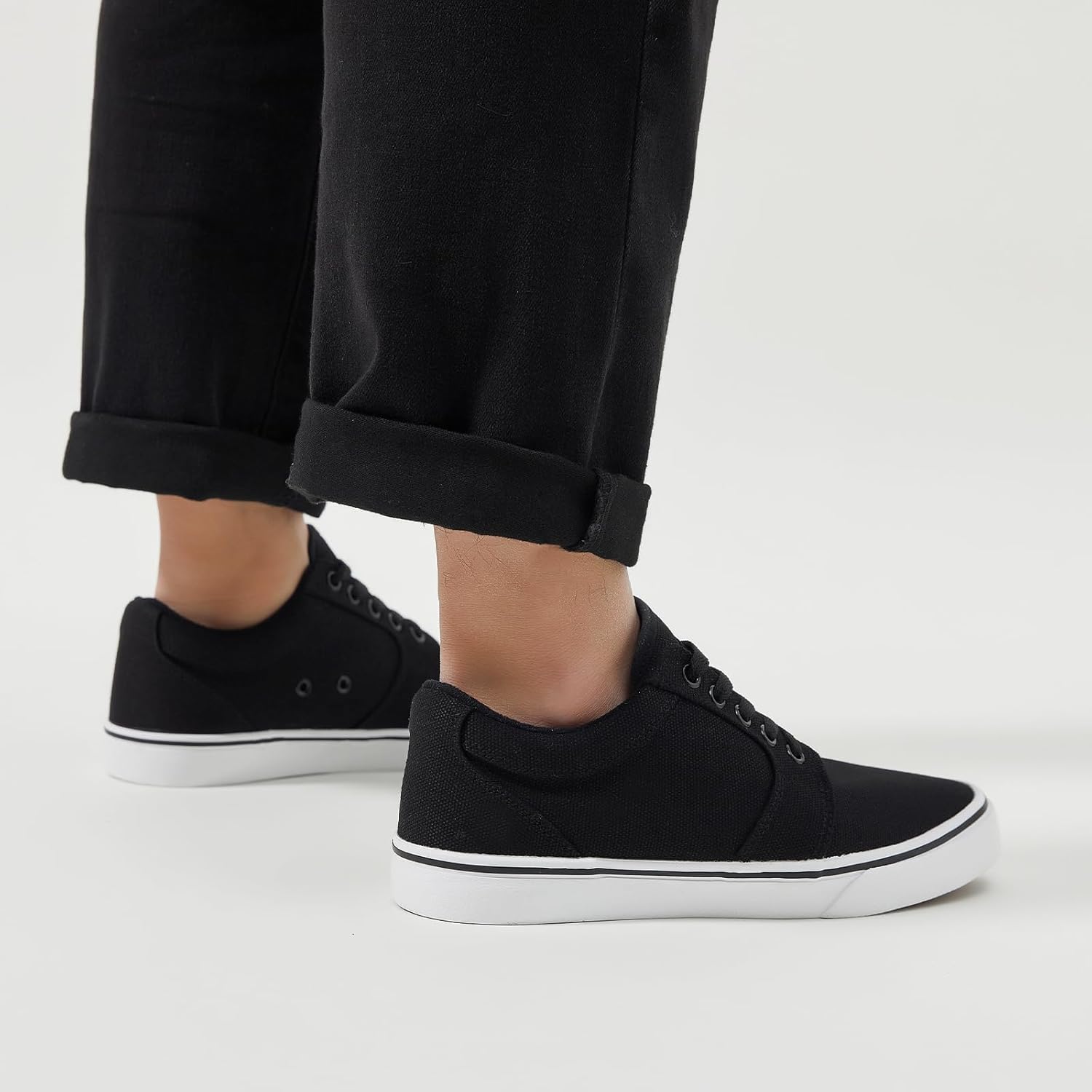 BENPAO Men's Casual Sneakers - Stylish Low Top Lace-Up Canvas Shoes in White and Black