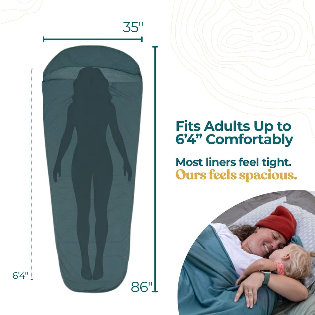 Sleeping Bag Liner for Hot or Cold Weather Camping, Ultra-Soft, Washable 86x35" , Lightweight & Anti-Static Polyester Knit, Sleep Sack Adult Travel Sheets, Summer Sleeping Bag liner Cotton Feel