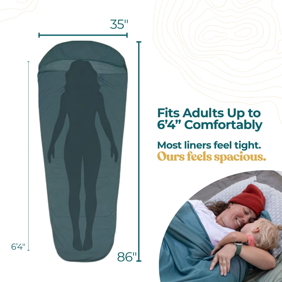 Sleeping Bag Liner for Hot or Cold Weather Camping, Ultra-Soft, Washable 86x35" , Lightweight & Anti-Static Polyester Knit, Sleep Sack Adult Travel Sheets, Summer Sleeping Bag liner Cotton Feel