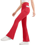 JOCMIC Girls Flare Leggings Kids Bell Bottom High Waisted Yoga Dance Flared Bootcut Pants Red 7-8 Years