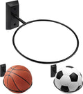 Basketball Holder Wall Mount - 7 Inch Solid Wood Base with Metal Ring | Sports Storage & Display Rack