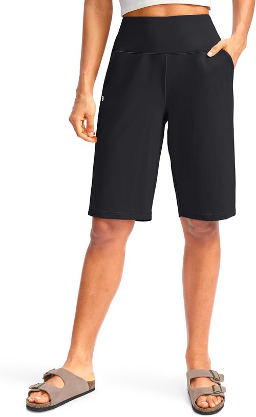 G Gradual Women's Bermuda Long Shorts - High Waisted, Stretchy, Knee Length with Pockets | Summer Walking Wear