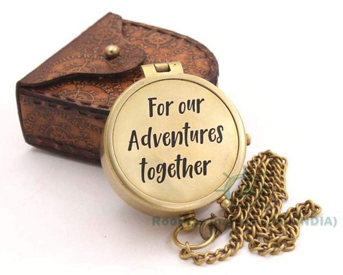 Pocket Brass Compass, Nautical Navy Compass for Camping, Travelling, Hiking, Boating, Gifting Compass for Wedding, Birthday, Anniversary, Valentine’s Day for Loved Ones with Imprinted Leather Case