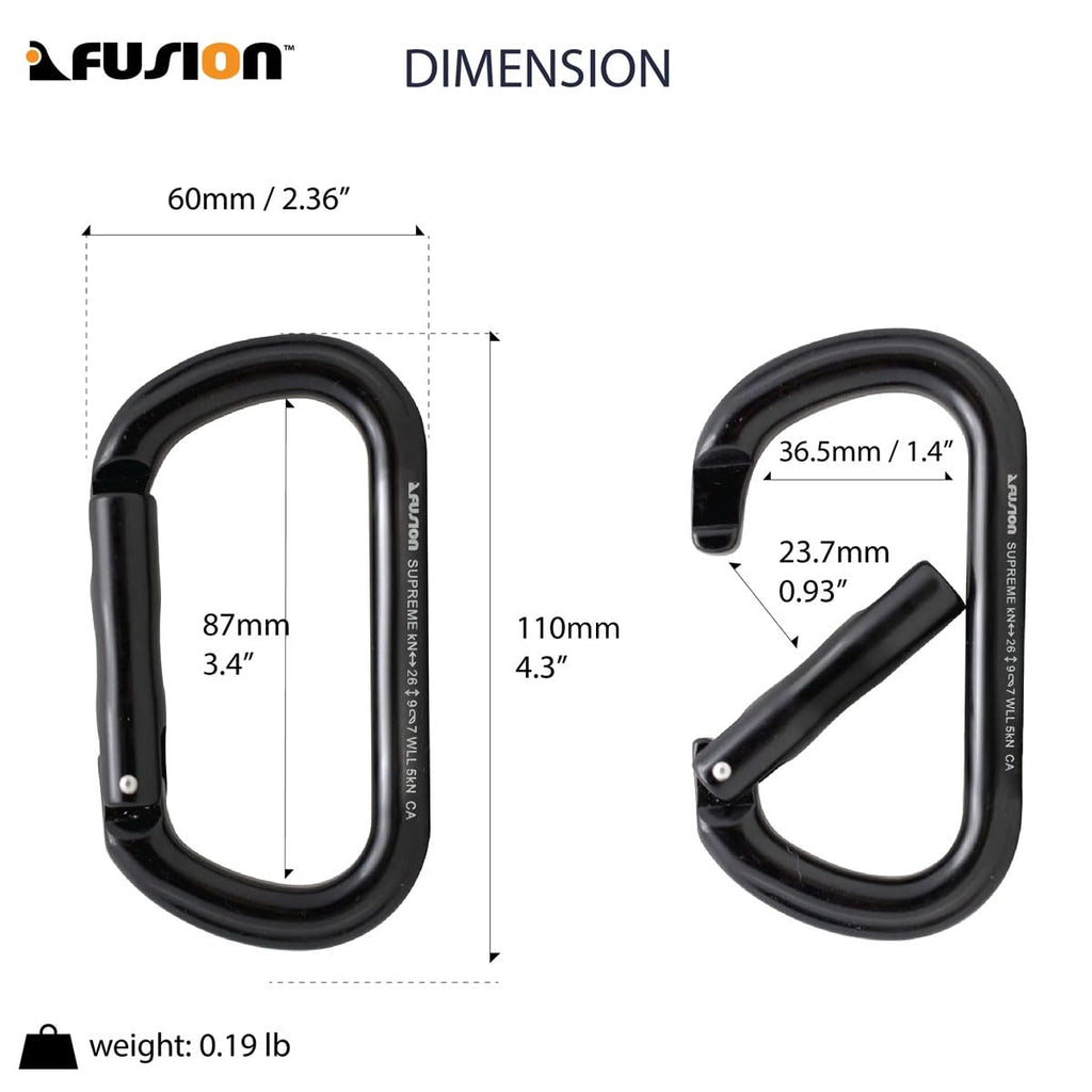 Straight Gate Carabiner - Black, Supreme Oval-Shaped (FP-9318-3-STK-BLK)