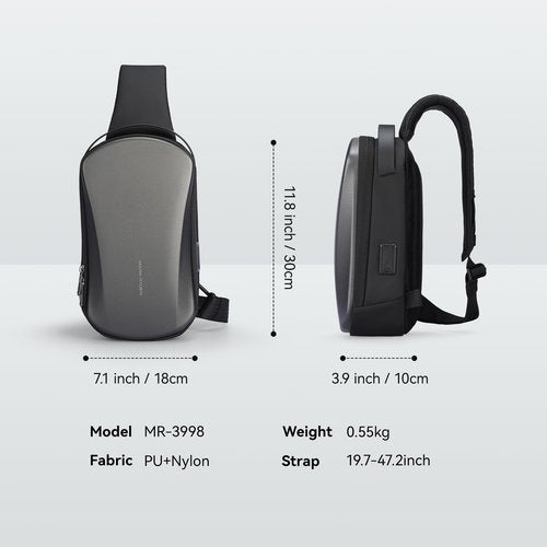 MARKETRON Sling Backpack Men, Sleek Aesthetic Sling Bag with Hard Shell Design and USB Charging Port, Waterproof Shoulder Bag for Traveling, Sporting, Cycling, Daily