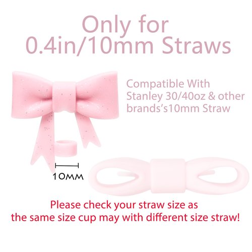 Oddyami Bow Straw Cover Topper for Stanley Cup,Silicone Glitter Pink Straw Toppers for Tumbler with Handle 30/40oz,Cute 10mm Straw Covers Cap,Reusable Straw Lids for Stanley Cup Accessories,8Pcs