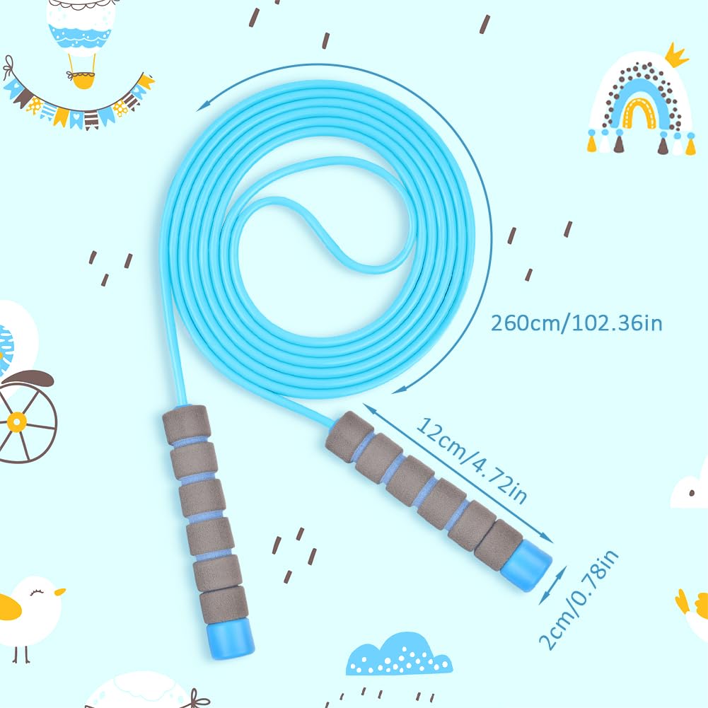 Jump Rope, 2 PCs Children's Skipping Rope, Adjustable Jump Rope with Skin-Friendly Foam Handles, 260 cm Skipping Rope for Children, Fitness, Training, Game