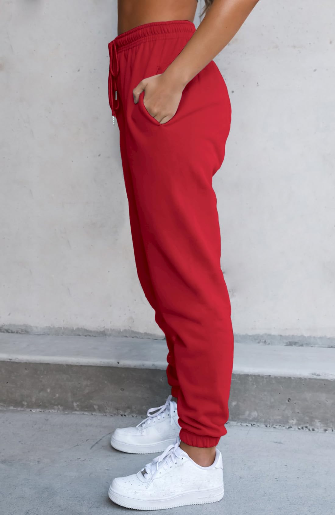 Waitfairy Sweatpants Women - Joggers for Women High Waist Baggy Sweat Pants for Womens Joggers Workout Gym Clothes for Woman Red L