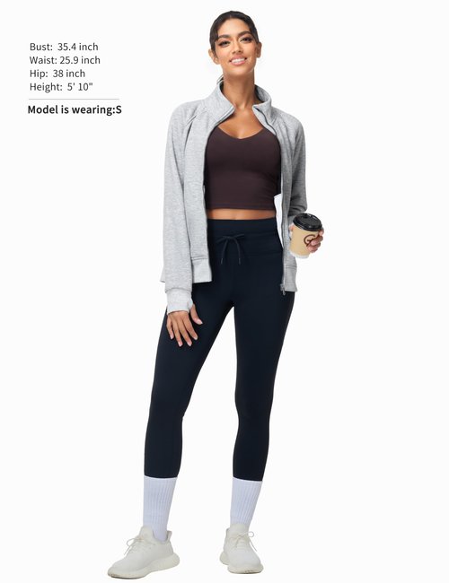 THE GYM PEOPLE Women's Full Zip Up Workout Sweatshirts Fleece Stand Collar Fall Jackets with Pockets Thumb Hole Heather Grey