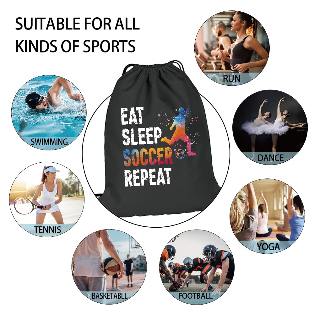 Pishovi Eat Sleep Soccer Repeat Drawstring Waterproof Backpack, Soccer Sports Bag for Man Women, Soccer Player Gifts, Soccer Gift for Soccer Lover Soccer Fan, Soccer Lover Gift Idea (A)