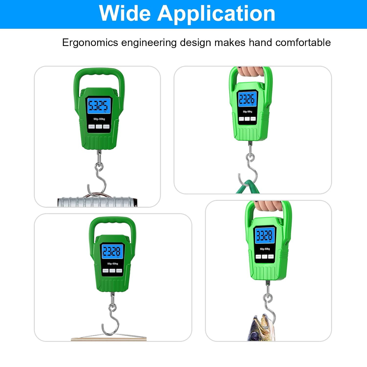 SKEAP Digital Fish Scale - 110lb Capacity | Large Handle & Backlit LCD Display - Green Fishing Gift