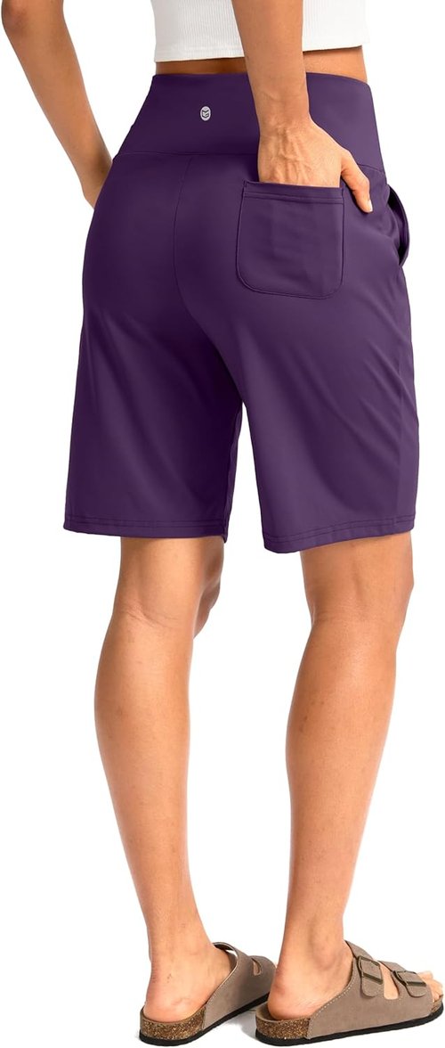 G Gradual Women's Bermuda Shorts - High Waisted, Knee Length with Pockets for Athletic Workouts | 9" Size