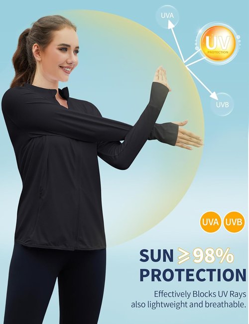 Gihuo Women's Sun Protection Jacket - UPF 50+ Long Sleeve Cropped Yoga Top | Quick Dry, Athletic Fit