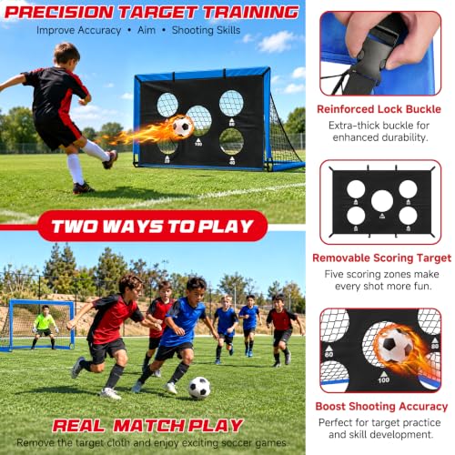 Blue Soccer Goals 6x4 FT Portable Kids Soccer Goal Set with Accessories - 2 Pack