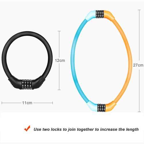 SPROUTER Bike Cable Lock Combo Cable Bicycle Lock, Portable Code Bicycle Lock with 4-Digit Combination Lightweight Bike Cable Lock, Anti-Theft Bike Lock for Kid Bike Moutain Bike,12CM Diameter, Orange