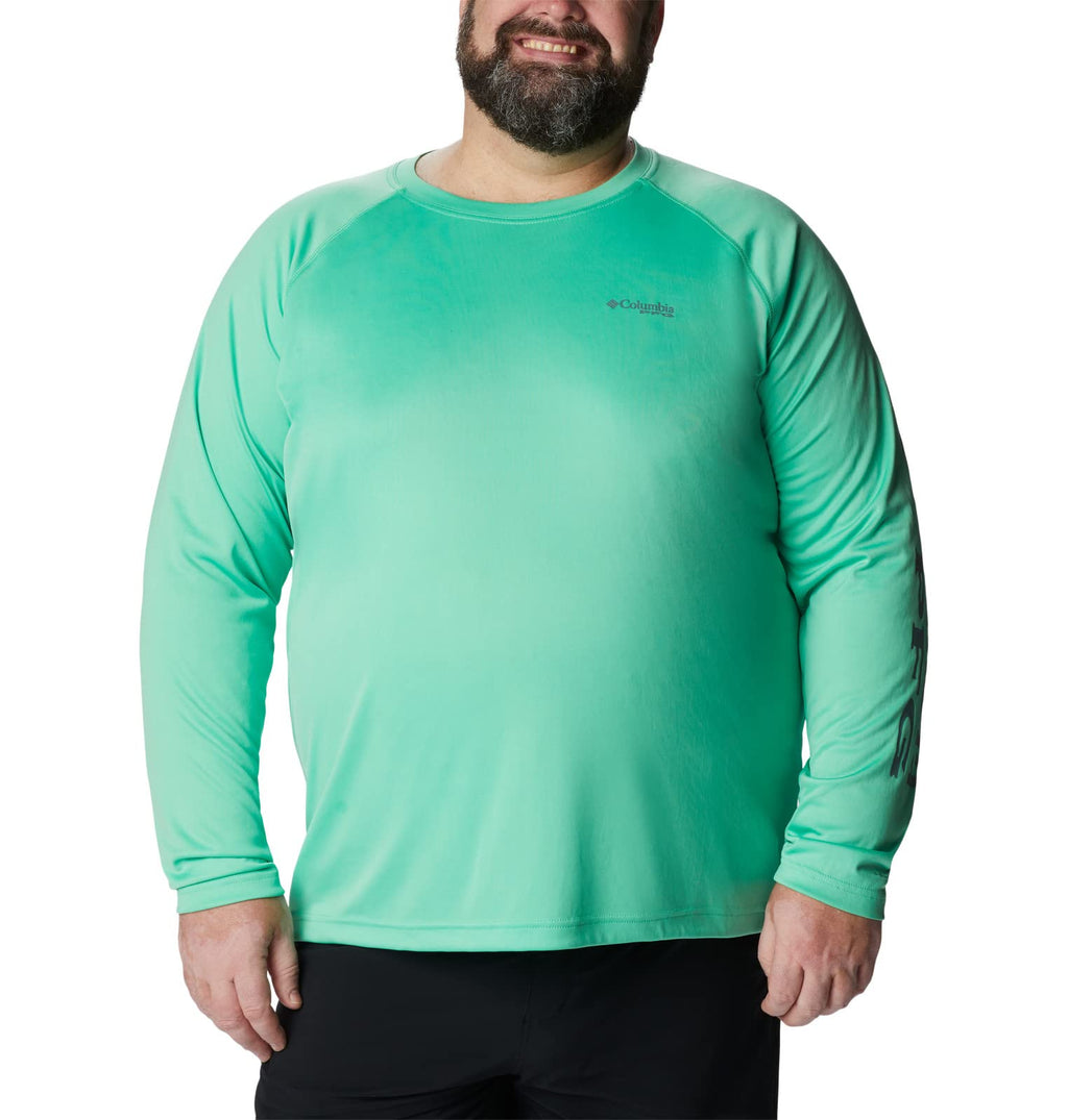 Columbia Men's Terminal Tackle Long Sleeve Fishing Shirt, Light Jade/Metal Logo, Large