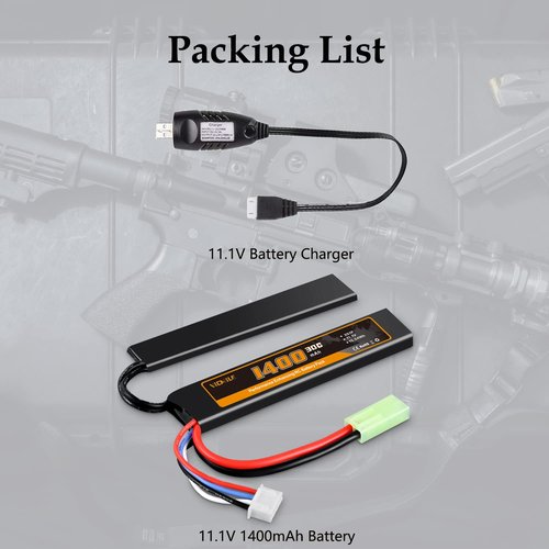 VICMILE 3S Airsoft Battery 11.1V 1400mAh Lipo Battery with Mini Tamiya Plug Rechargeable 30C High Discharge Rate Lipo Battery with Charger Fit for Airsoft Model Guns