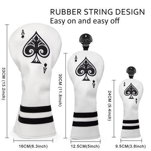 Golf Driver Headcover Ace of Spade Golf Driver Head Cover- White (PU) Leather Golf Club Headcovers Designed for Golf Drivers up to 450 460cc