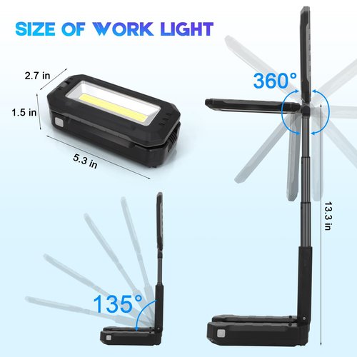 MOPGLR Work Light, Portable LED Work Lights, 7000mAh Rechargeable Camping Lights,1200 Lumens Magnetic Work Light for Job Site,Emergency and Camping (Black)