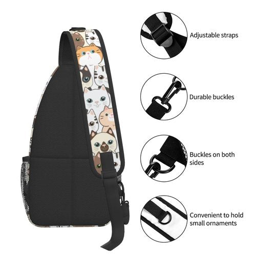 BCQJNB Cat Cartoon Sling Backpack Crossbody Shoulder Bag Travel Hiking Daypack Gifts