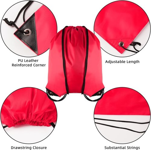 GoodtoU Drawstring Backpack - Durable Nylon Cinch Sack Gym Bag for Sports & Travel | 20-Pack, Cherry