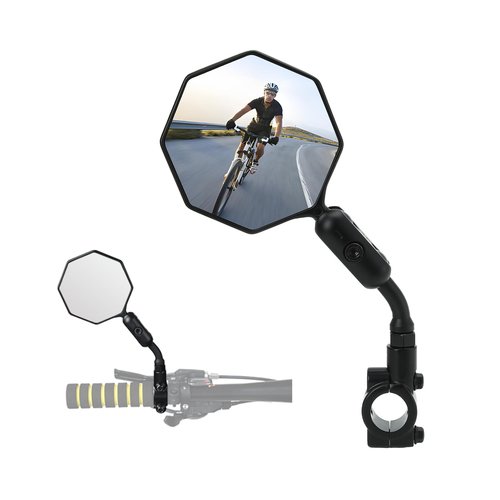 SHEJISI Bike Mirror, 1 pcs Bike Mirror Handlebar Mount,HD,360° Adjusted Bike Rear View Mirror, Anti-impact/explosion/glare, Fits for Mountain Bikes,E-bike, Bicycle,Scooter,Left/Right Universal
