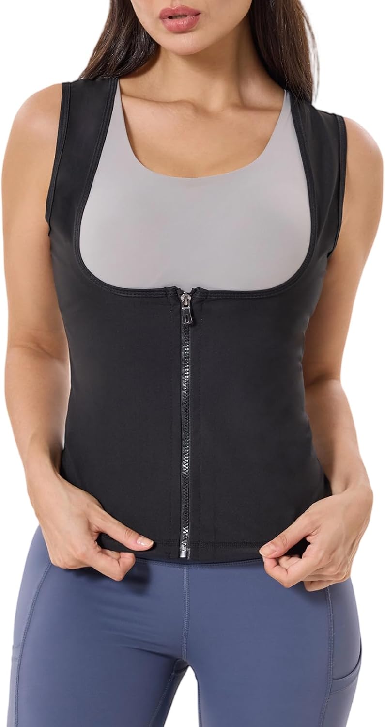 Skiennix Sauna Suit for Women - Weight Loss Sweat Vest with Zipper | Sleeveless Compression Tank Top