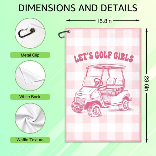 WUUCKOO Let's Golf Pink Golf Towel with Clip - Funny Ladies Golf Bag Towel for Mom, Grandma or Sister