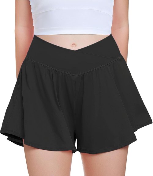 FireSwan Girls Butterfly Shorts - 2-in-1 Crossover Athletic Skorts with Pockets for Teens & Youth