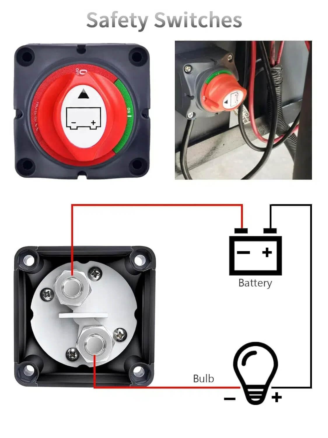 SUNMORN Battery Disconnect Switch - Heavy Duty 12V Master Isolator with 1.64FT Cables for RVs & Boats
