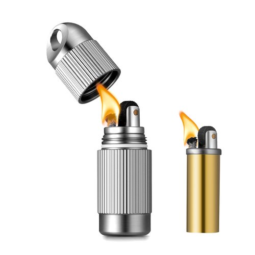 IUMIUN Titanium Waterproof Refillable Kerosene Lighter- Compact Survival Lighter with Built-in Keychain Pill Holder for Outdoor Camping,for Men Gift (Fuel not Included) (1)