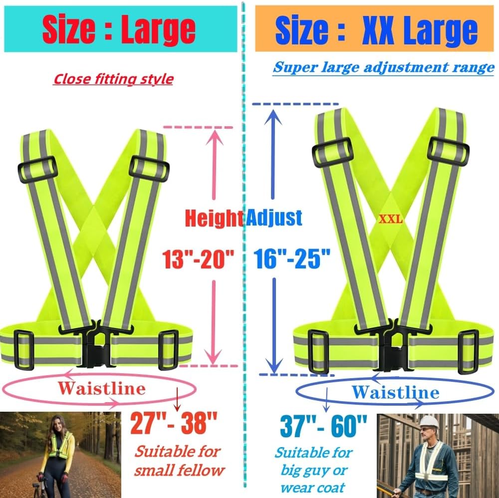 Skiennix High Visibility Safety Vest - Adjustable Reflective Straps for Jogging, Walking, Cycling | XXL Yellow