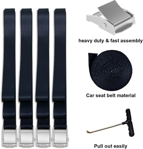 EURMAX USA Windproof Trampoline Anchor Kit - 4 Heavy-Duty Steel Stakes with T-Hook & Safety Straps for Secure Weatherproof Protection