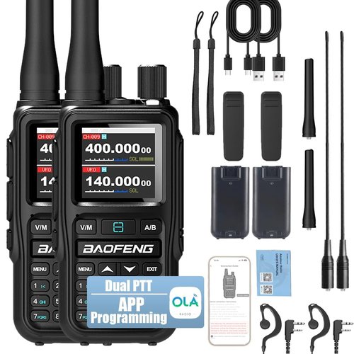 BAOFENG UV-5R Mini Ham Radio Long Range Handheld Two Way Radio, Bluetooth APP Programming Walkie Talkies 2 Pack, 999CH One-Key Copy Frequency, NOAA Weather, USB-C Charging (Black)