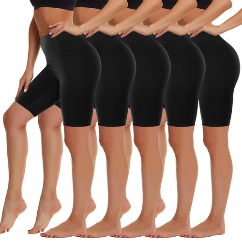 5 Pack Biker Shorts Women - 5"/8" High Waist Spandex Workout Yoga Running Athletic(Black*5,2X_Large)