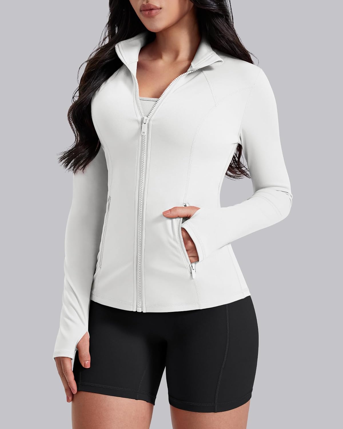 AVGO Women's Lightweight Workout Jacket - Slim Fit Athletic Zip-Up with Pockets & Thumb Holes