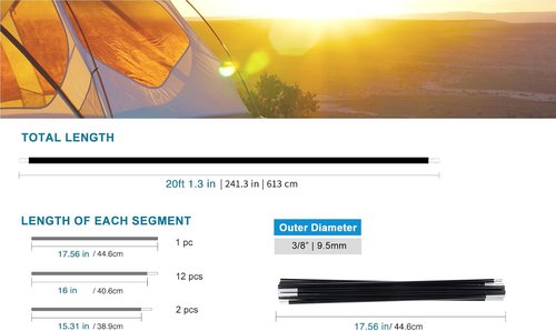 Aluminum Tent Poles Replacement - Black Pre-Assembled 7001 T6 Camping Tent Rod for Durability