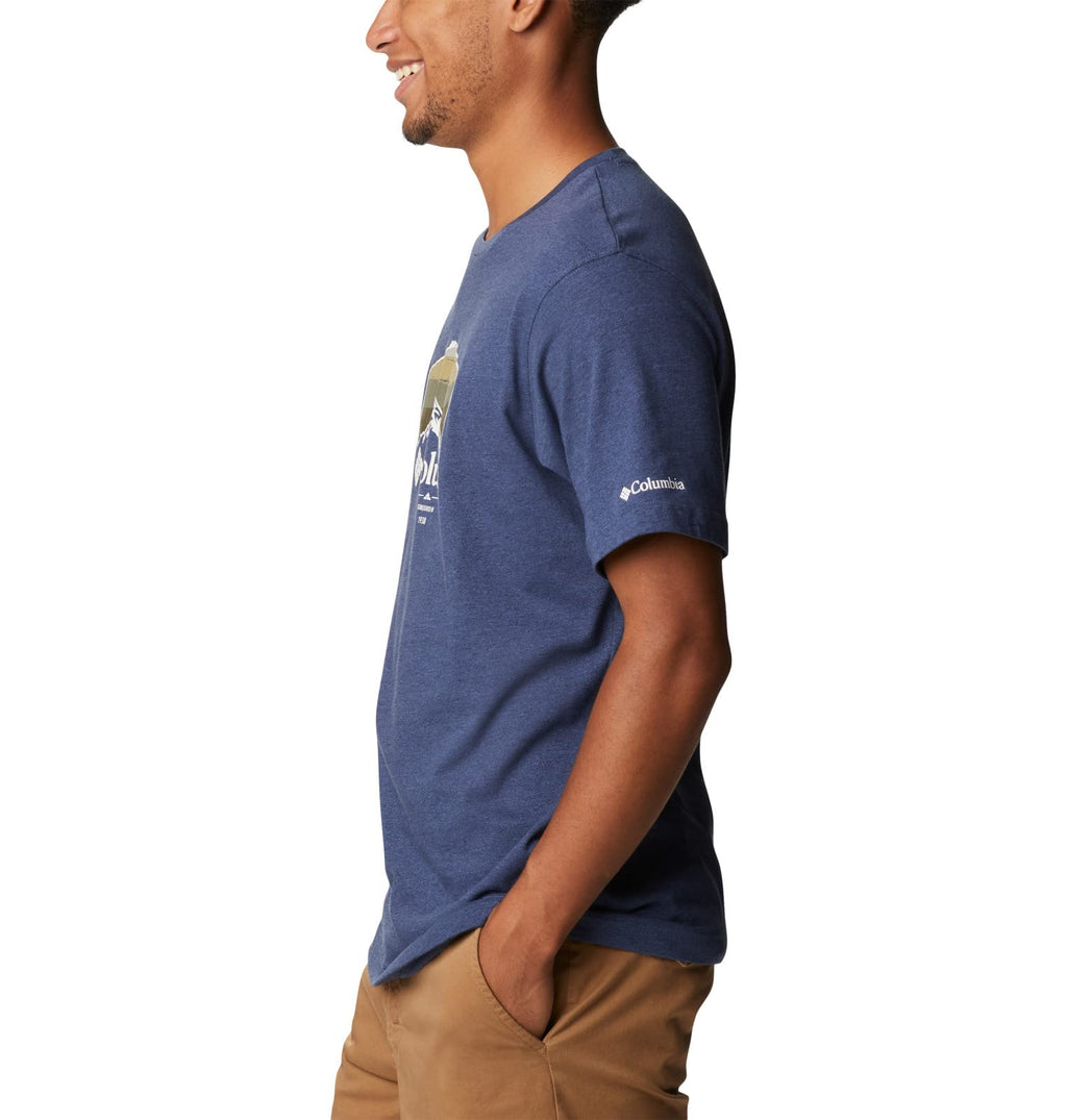 Columbia Men's Thistletown Hills Graphic Short Sleeve, Dark Mountain Heather/Hikers Graphic, 5X Tall