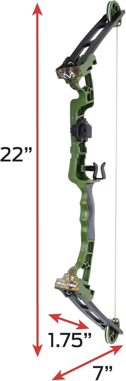 NKOK Realtree Jr. Compound Bow Set - PVC Tipped Arrows Up to 40 Feet | Includes 3 Arrows, Target & Red LED Scope for Ages 6+