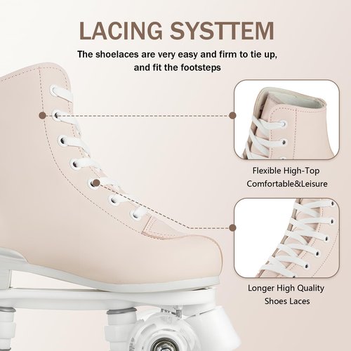 Women's Girls High-top Roller Skates with Light Up Wheels,PU Leather Classic Double-Row Roller Derby Skate for Women Men,Indoor Outdoor, Beginner-Pink White Flash Wheel,38