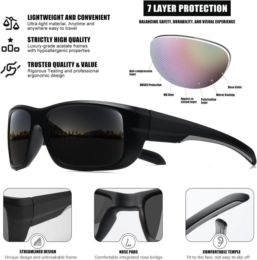 Skiennix Polarized Sports Sunglasses - UV400 Protection, Wrap-Around Frame | 3-Pack for Cycling & Fishing